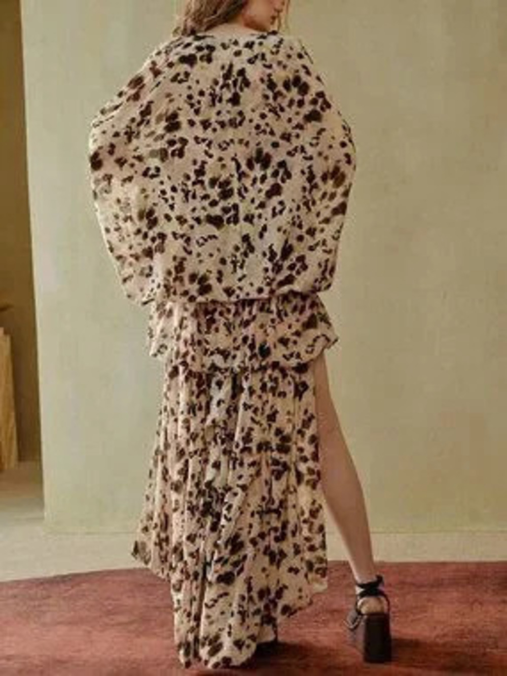 ZARA Multicolor Boho Women's Leopard Print Loose Pleated Long Dress